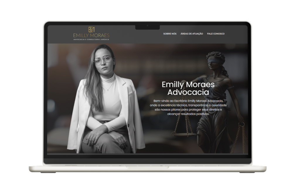 Landing page de advocacia apresentada em um MacBook